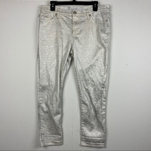 Rock & Republic Hamburg Cream Metallic Crop Pants - Picture 1 of 7